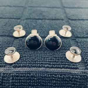 Set of 3 Vintage Pioneer Cuff Links, Silver with Black Stone